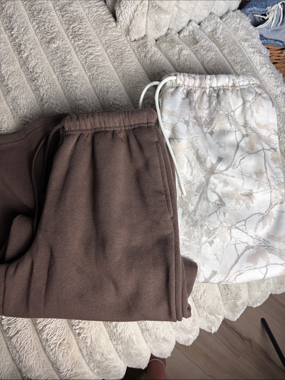 Womens Brown and Cream camo Drawstring Sweatpants flare leg